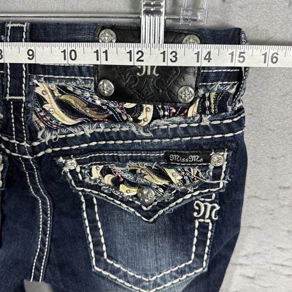 Miss Me Jeans Sz 27 Rhinestone Sequin Signature Crop Leg Blue Embroidered Bling - Picture 11 of 12